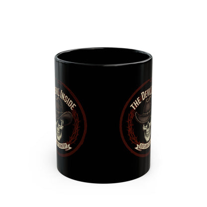 Outlaw Country Skull Mug – "The Devil Inside" Black Coffee Cup (11oz/15oz)